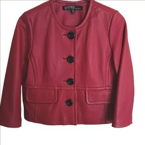 Women's Genuine Leather Jacket Apple Red Cropped Front Buttons & Pockets NWT S